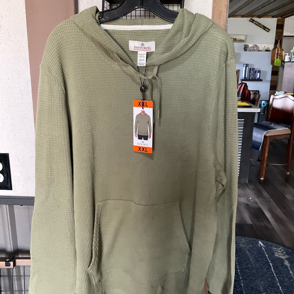 RAINFOREST Olive Green Waffle-Knit Crewneck Hoodie Sweater - Men's XXL